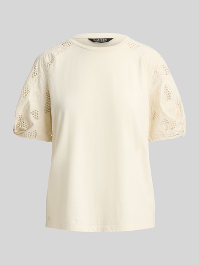 Lauren Ralph Lauren Relaxed Fit T-Shirt aus reiner Baumwolle mit Ärmeln aus Lochspitze Sand 2