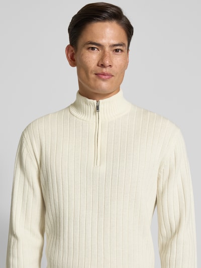 Profuomo Wollpullover mit Troyer-Kragen Offwhite 3