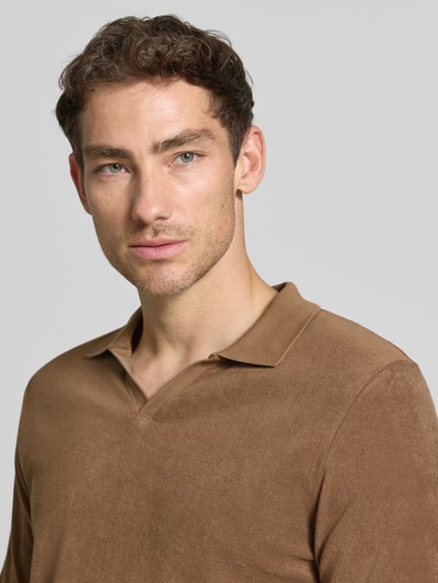 CINQUE Shirt met lange mouwen met polokraag en v-hals model 'BOLL' Hazelnoot - 3