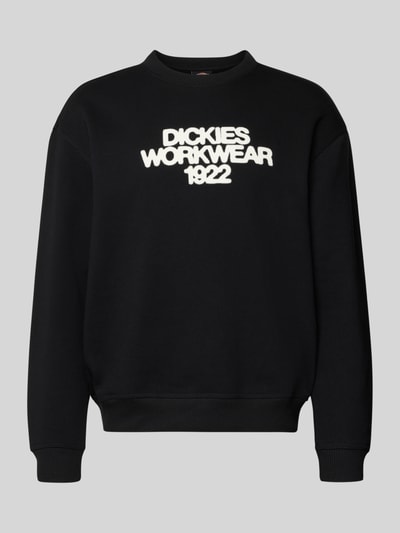 Produktfoto, Sweatshirt mit Label-Print Modell 'TORREY' von DICKIES aus schwarzem Baumwoll-Mix, lockerer Schnitt, Rundhalsausschnitt, gerippte Abschlüsse.