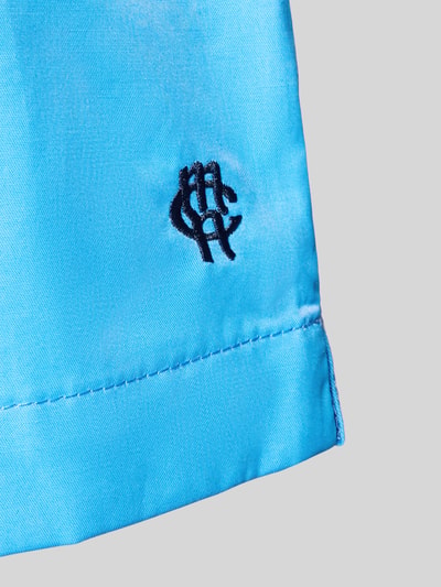 Productfoto, Badehose met elastische band en tunnelkoord van MCNEAL in katoenmix en regular fit, felblauw met geborduurd logo, detailopname