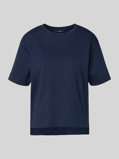 Produktfoto, Regular Fit T-Shirt aus reiner Baumwolle Modell 'MULTID' von Weekend Max Mara, Optik: Unifarben, Logo-Print, Rundhals, Kurzarm, asymmetrischer Rumpfabschluss mit Seitenschlitzen, feine Feinripp-Textur