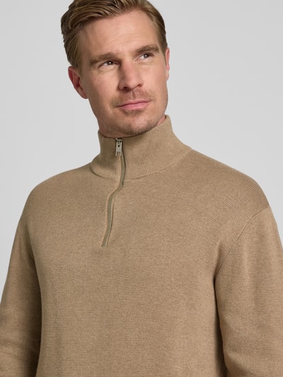 Jack & Jones Premium Schipperstrui met labeldetail, model 'MILANO' Taupe gemêleerd - 3