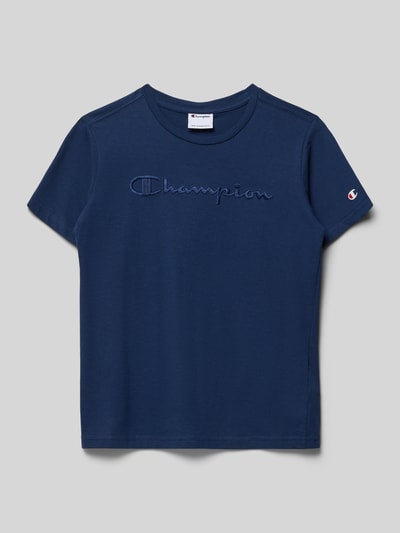 Produktfoto, Regular Fit T-Shirt mit Logo-Stitching von Champion in Dunkelblau, reine Baumwolle, Rundhalsausschnitt, glatte Textur