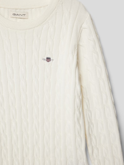 Gant Gebreide pullover met kabelpatroon, model 'SHIELD' Offwhite - 2