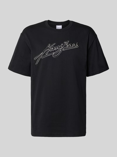 Produktfoto, Oversized Fit T-Shirt mit Logo-Stitching von KARL KANI in Schwarz, reine Baumwolle, Rundhalsausschnitt, dezente Struktur