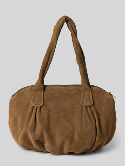 Produktfoto, Shopper mit Logo-Prägung in Suede-Optik Modell 'Lucy' von LIEBESKIND BERLIN, brązowa imitacja weluru, główna przegroda z zamkiem błyskawicznym, ramiączka, szerokość w rozmiarze 1: 50 cm, długość w rozmiarze 1: 33 cm, głębokość w rozmiarze 1: 22 cm, długość paska na ramię w rozmiarze 1: 72 cm