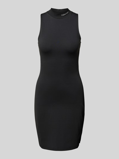 Calvin Klein Jeans Knielanges Kleid mit Stehkragen und Label-Stitching Black 2