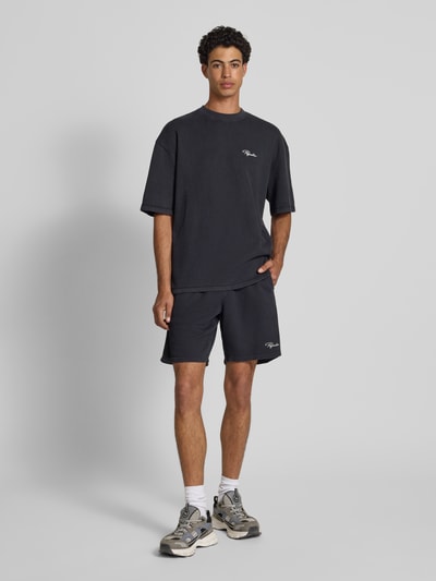 Pegador Relaxed fit korte broek in riblook, model 'SIGNAR' Zwart - 1