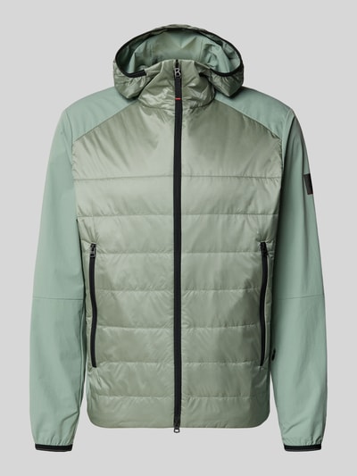 Produktfoto, Jacke mit Zweiwege-Reißverschluss Modell 'KEGAN2' von FIRE + ICE in Grün mit Steppnähte, Kapuze, Regular-Fit, glatter und gesteppter Textur, Rückenlänge 74 cm, Schulterbreite 50 cm, Brustweite 55 cm, Ärmellänge 68 cm