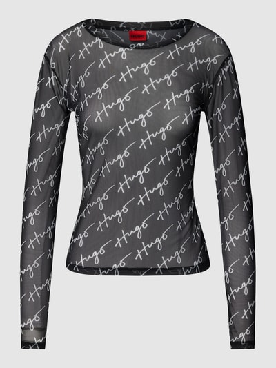 HUGO Shirt mit Allover-Label-Detail Modell 'Diralina' Black 2
