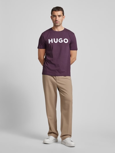 HUGO T-shirt o kroju oversized z okrągłym dekoltem model ‘DULIVIO’ Śliwkowy 1