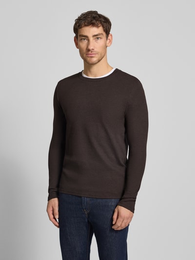 MCNEAL Shirt met lange mouwen, structuurmotief en ronde hals Chocoladebruin gemêleerd - 4