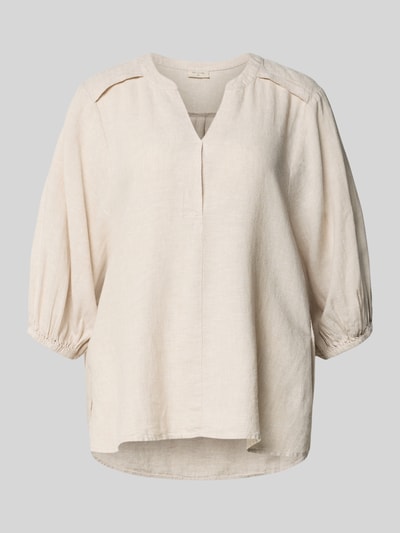 Produktfoto, Bluse aus Leinen-Mix mit verlängertem Rücken Modell 'Lava' von FREE/QUENT in Beige, lockerer Loose Fit, Tunikakragen, 3/4-Arm, glatte Textur