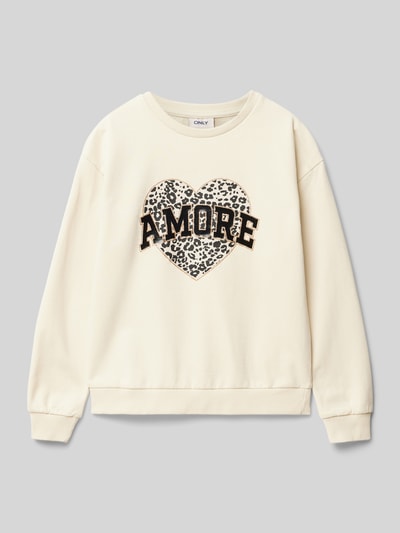 Only Regular Fit Sweatshirt mit Glitzer-Print Modell 'RUNA' Offwhite 1