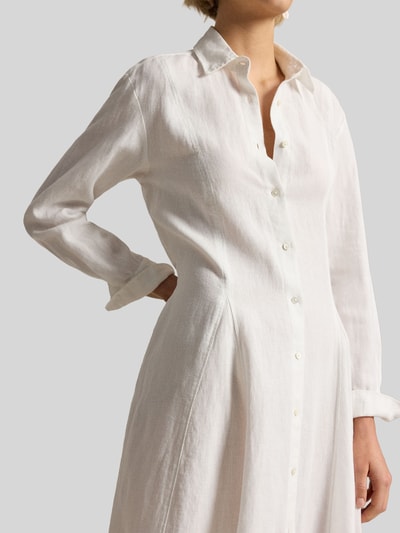 Polo Ralph Lauren Tailliertes Hemdblusenkleid aus reinem Leinen Weiss 3