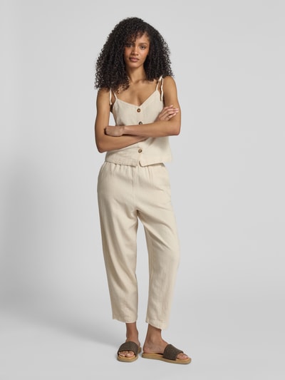 ICHI Top aus Leinen-Viskose-Mix mit Knopfleiste Beige 1