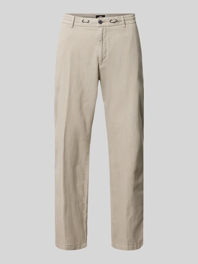 Produktfoto, Hose aus Leinen-Baumwoll-Mix mit Tunnelzug von CINQUE in Beige, Regular-Fit, Modell 'Juli' mit Eingrifftaschen, texturierte Oberfläche.