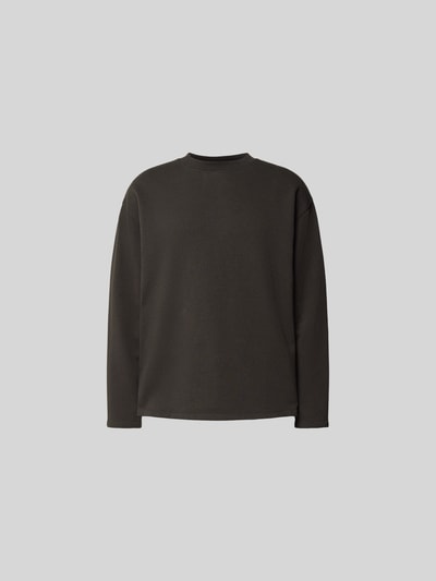 Produktfoto, Sweatshirt mit Rundhalsausschnitt von WON HUNDRED aus reiner Baumwolle im Relaxed-Fit, langärmelig, dunkel, glatte Textur.