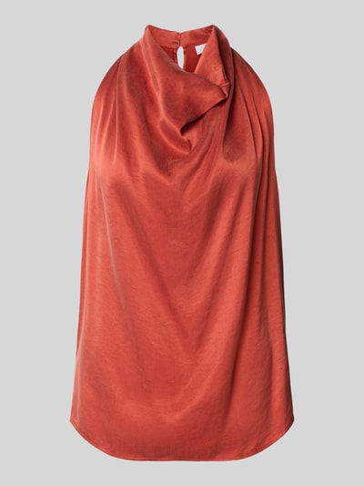 Produktfoto, Blusenshirt aus Viskose-Mix mit Wasserfall-Ausschnitt von Jake*s Collection in Rot, glatte Textur, Straight Fit, Rückseitiger Schlüsselloch-Ausschnitt, Rückenlänge 60 cm bei Größe 36.