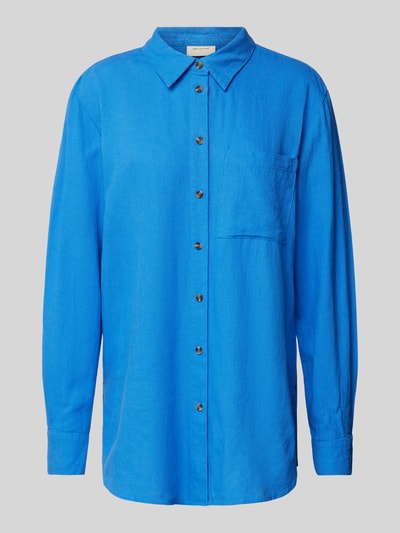 FREE/QUENT Bluzka lniana stylizowana na denim model ‘Lava’ Królewski niebieski 2