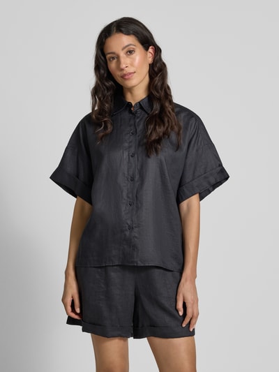 BOSS Orange Bluse aus Ramie mit überschnittenen Schultern Model 'Bisenas' Black 4