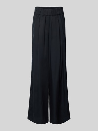 Produktfoto, Wide Leg Stoffhose mit elastischem Bund von Lanius aus schwarzem Lyocell, Damen Stoffhose, Eingrifftaschen, glatter Anzug-Stoff, Bundweite 36 cm, Innenbeinlänge 80 cm