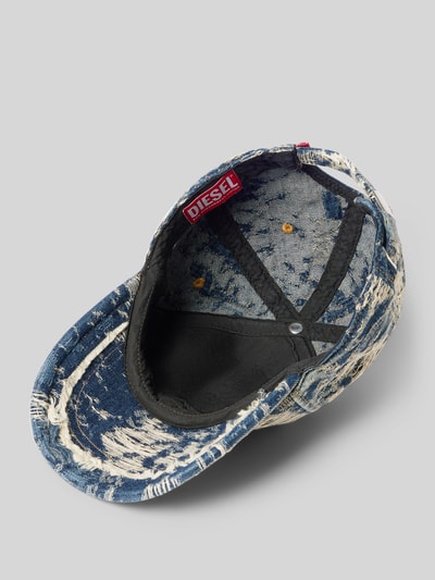 Produktfoto, Basecap aus reiner Baumwolle von Diesel in Blau mit Destroyed-Look, Luftlöchern und verstellbarem Riegel, Schirm verstärkt