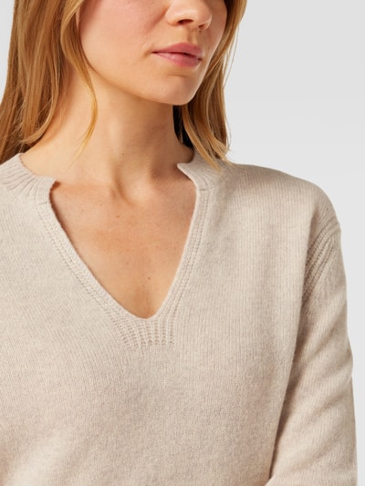 Christian Berg Woman Gebreide pullover van wol met V-hals Beige gemêleerd - 3