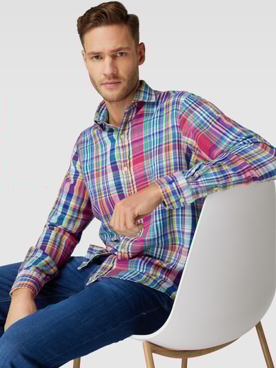 Polo Ralph Lauren Classic Fit Freizeithemd mit Leinen-Anteil und Vichy-Karo Marineblau 3