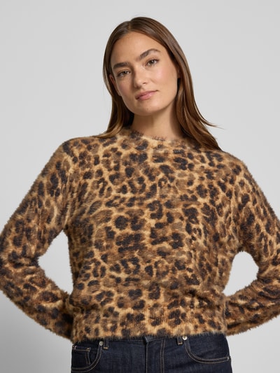 Oui Sweter z dzianiny z prążkowanymi wykończeniami Camel 3