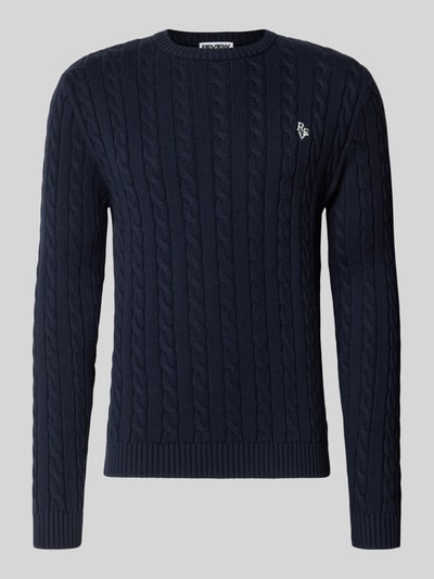 REVIEW Slim fit gebreide pullover met kabelpatroon Marineblauw - 2