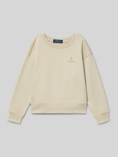 Produktfoto, Regular Fit Sweatshirt aus katoenmix van Polo Ralph Lauren Teens in effen kleuren met labelstitching, ronde hals, lange mouwen, geribde romp- en mouwboord, sweatmateriaal