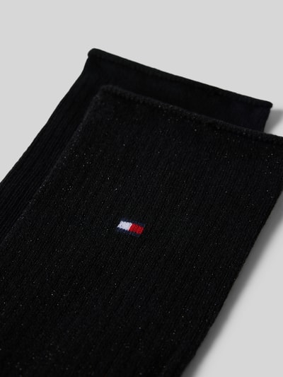 Produktfoto, schwarze Socken aus Baumwoll-Mix mit Logo-Stitching, feine Textur, 2er-Pack Modell 'WOMEN SOCK 2P LUREX RO' von Tommy Hilfiger, Damen Socken