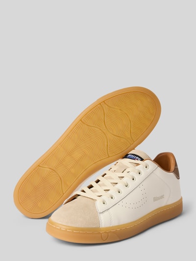 Produktfoto, Sneaker aus Leder-Mix mit Logo-Detail Modell 'Lowell' von Blauer USA in Beige mit glatter Gummi-Sohle und Schnürverschluss