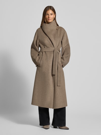 COMMA Mantel mit verdecktem Verschluss und Bindegürtel Taupe 4