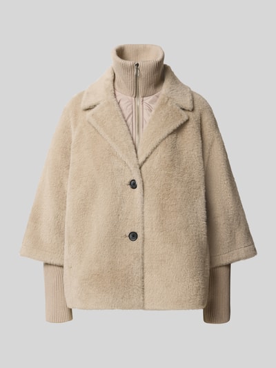 Produktfoto, cremefarbene Regular Fit Webpelzjacke im 2-in-1-Look von Tom Tailor mit Teddy-Textur auf neutralem Hintergrund, Damen Teddy- / Webpelzjacke von Tom Tailor