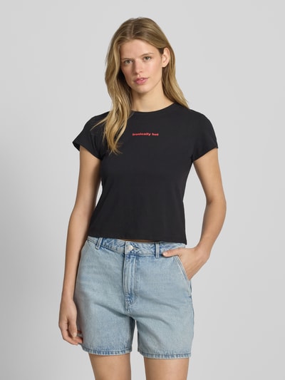 Review T-shirt met statementprint en ronde hals Zwart - 4