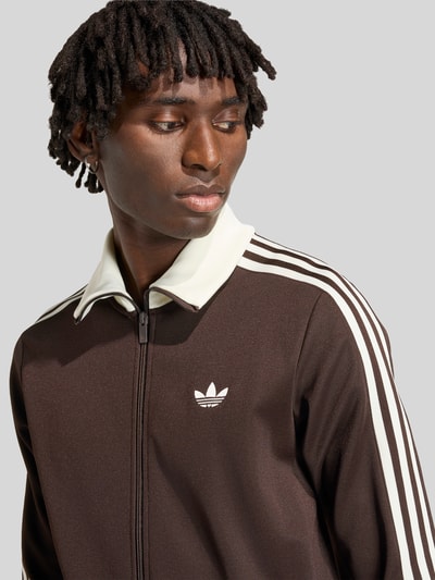adidas Originals Slim Fit Trainingsjacke mit Stehkragen Dunkelbraun 3