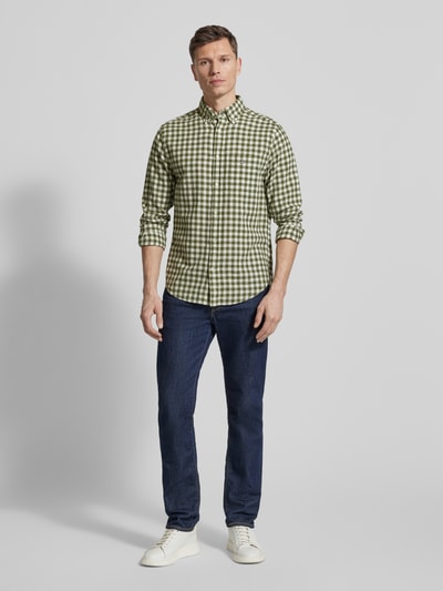 GANT Regular Fit Leinenhemd mit Baumwoll-Anteil Modell 'GINGHAM' Oliv 1