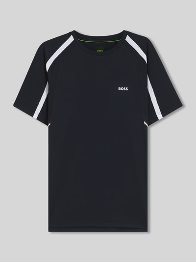 BOSS Green t-shirt sportowy o kroju slim fit z napisem z logo Granatowy 2