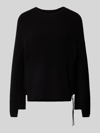 Oui Gebreide pullover met geribde ronde hals Zwart - 2