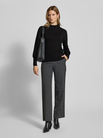 FREE/QUENT Sweter z dzianiny z obszyciem ozdobnymi kamieniami model ‘DOTKA’ Czarny 1