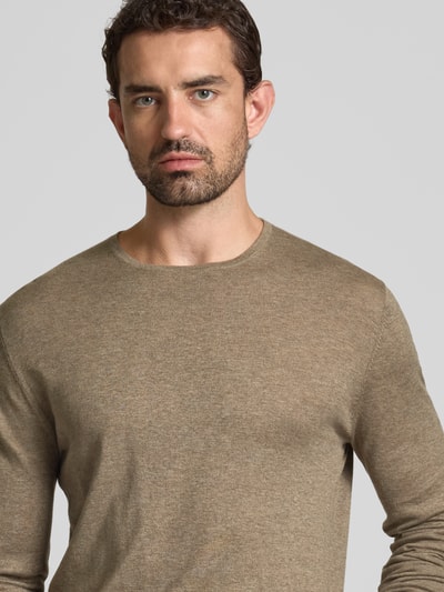 Christian Berg Men Regular fit pullover van puur katoen in gebreide look Taupe gemêleerd - 3