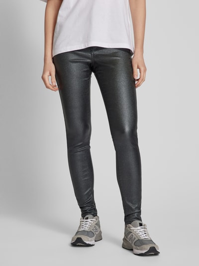 Pieces Slim fit high rise jeans met glittercoating, model 'DANA' Zwart - 4