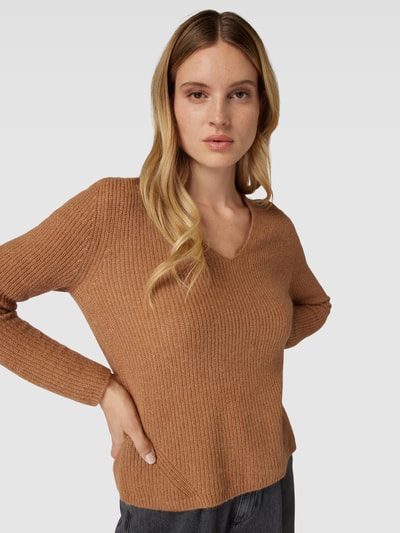 Brax Gebreide pullover met afgeronde V-hals, model 'Style.Lana' Cognac - 3