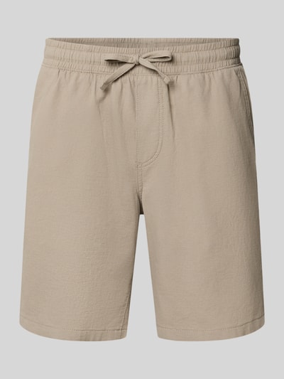 Produktfoto, Shorts mit Strukturmuster Modell 'JAIDEN' von Jack & Jones, jasnobeżowy kolor, bawełna, krój regular fit, elastyczny pas, tunel, szerokość w rozmiarze M: 43 cm, długość nogawki wewnętrznej w rozmiarze M: 23 cm