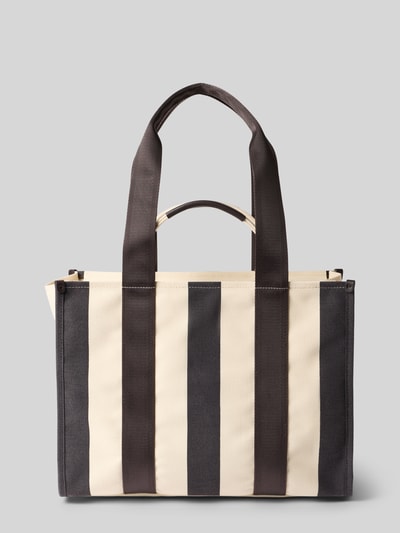 Produktfoto, Shopper mit Streifenmuster Modell 'SANDY TOTE ST' von BOSS in Creme und Schwarz mit Allover-Muster, Reißverschluss, Label-Print, Hauptfach, Einschubfach innen, zwei Tragehenkel-Paare