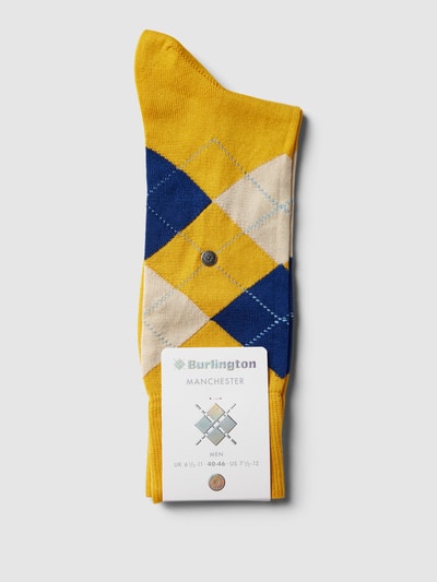 Burlington Socken mit Label-Print Modell 'MANCHESTER' Dunkelgelb 3