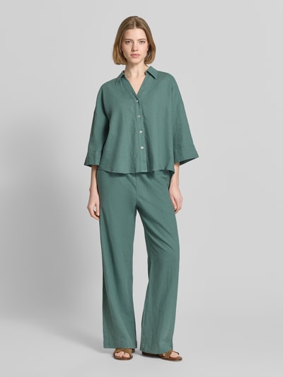 FREE/QUENT Wide Leg Pants aus Leinen-Mix mit elastischem Bund Modell 'Lava' Gruen 1